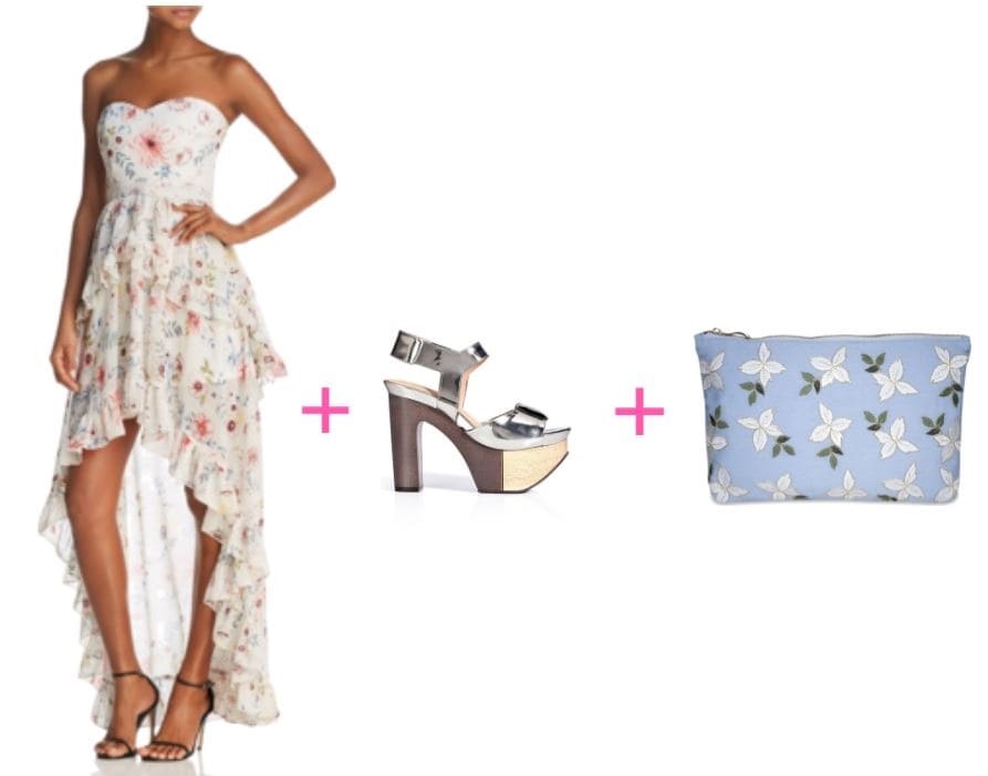 spring statement dress, spring clutch, spring heels