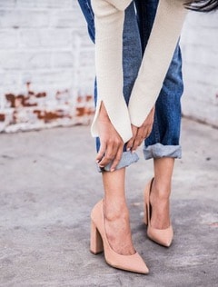 Spring Shoe Trends for women, the updated spring pump, distressed jeans and nude chunky heel pumps