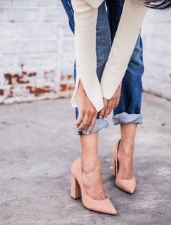 Nude pumps thick on sale heel