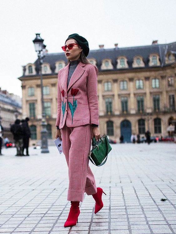 7 Things You Shouldn’t Have in Your Closet After 30, boring suit, women's red plaid suit with florals
