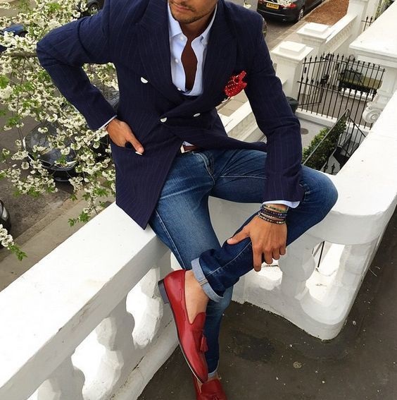 Red loafers sale mens outfit