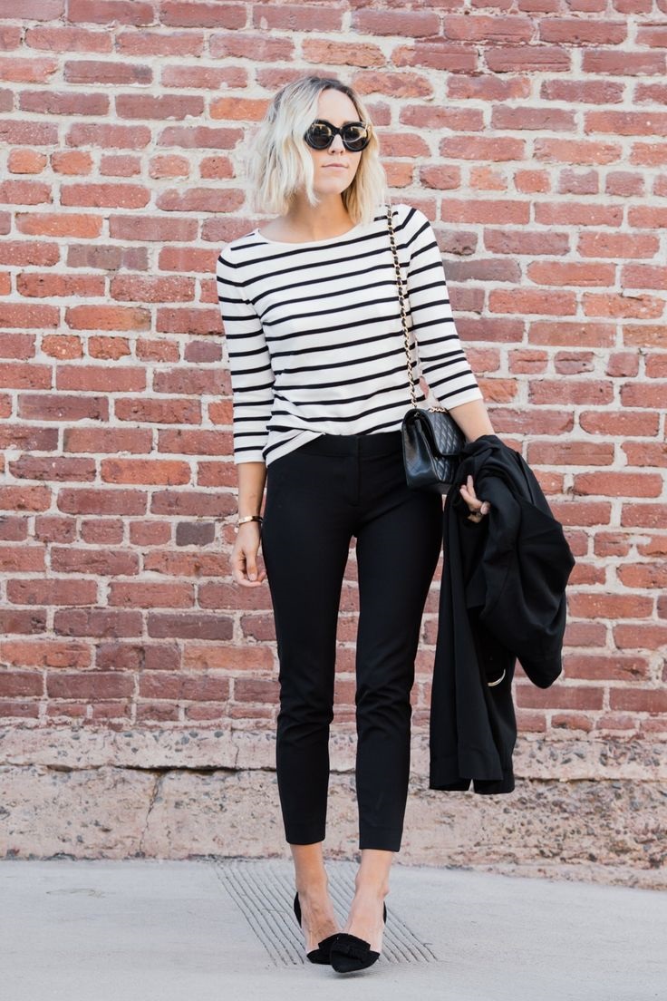 The Easiest Way to Take Your Look from Day to Night, denim, black and white striped top, flats