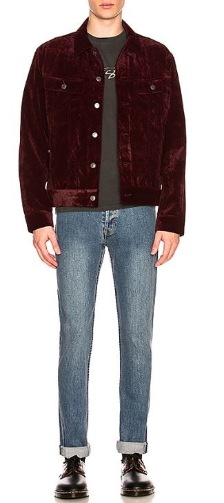 Men's Fall Fashion Staples 2018, velvet trucker jacket, Stussy maroon velvet trucker jacket