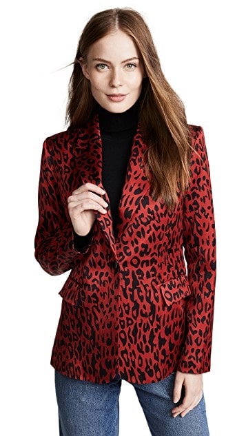 Fall 2018 Fashion Staples, red leopard print, Robert Rodriguez red leopard blazer with black turtleneck and jeans