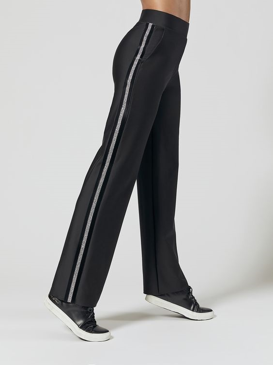 Women's Stylish Workout Attire, Ultracor Swarovski Crystal Tuxedo Workout Pants