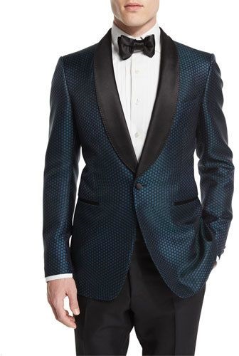 Men's holiday style, men's black tie tuxedooutfit, TOM FORD Buckley-Base Mesh-Print Tuxedo Jacket, Green Black