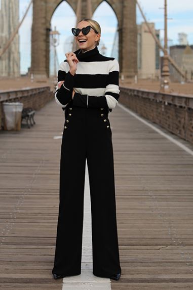 Are Pants the New Dress, black wide leg pants, black and white striped turtleneck, Atlantic-Pacific