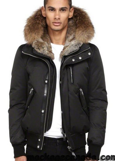 Break the Winter Chill Men's Winter Coats, men's lined bomber jacket, Mackage Black down bomber jacket with fur hood