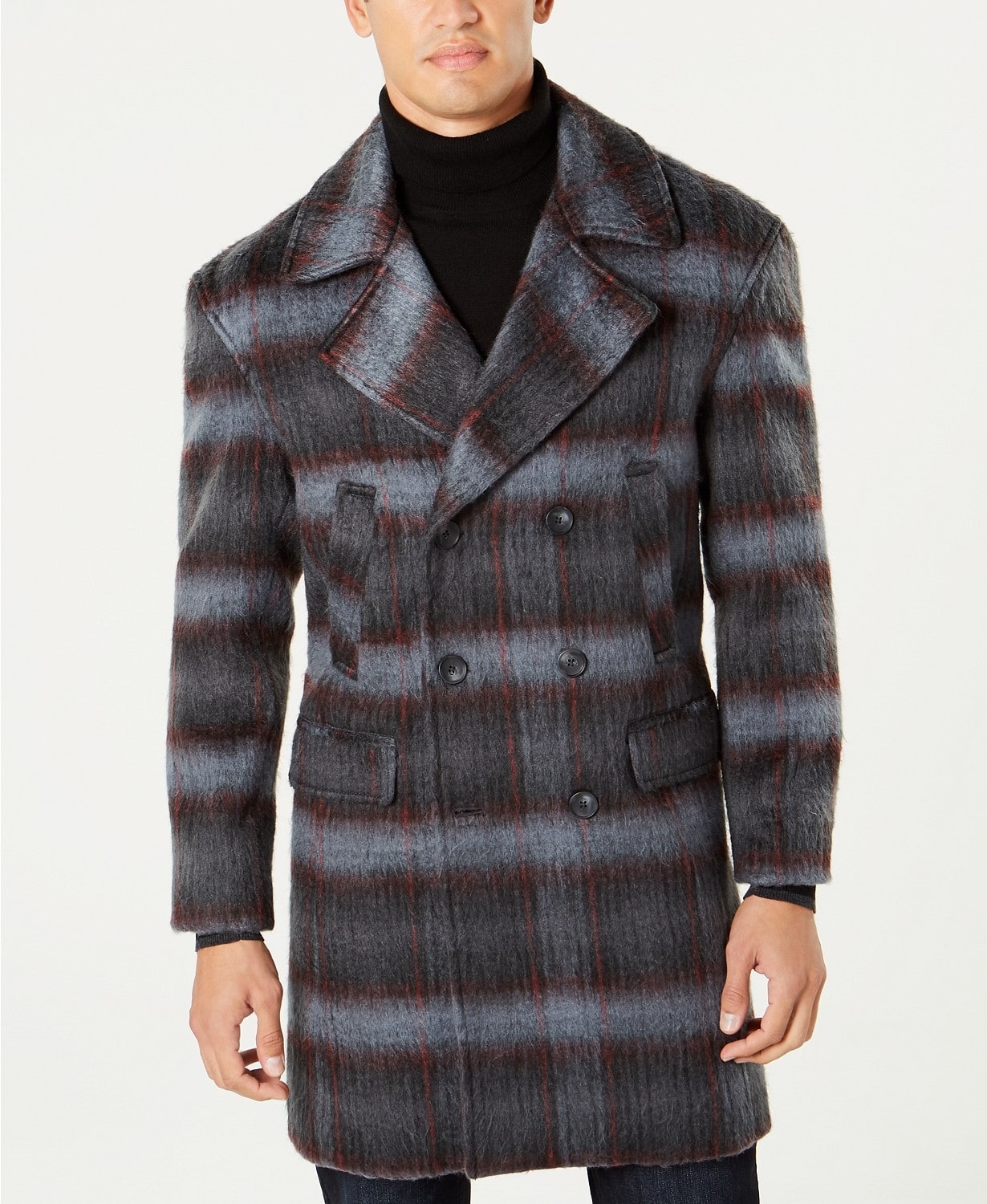 Break the Winter Chill Men's Winter Coats, men's topcoat, plaid topcoat, I.N.C. Men's Grunge Plaid Topcoat