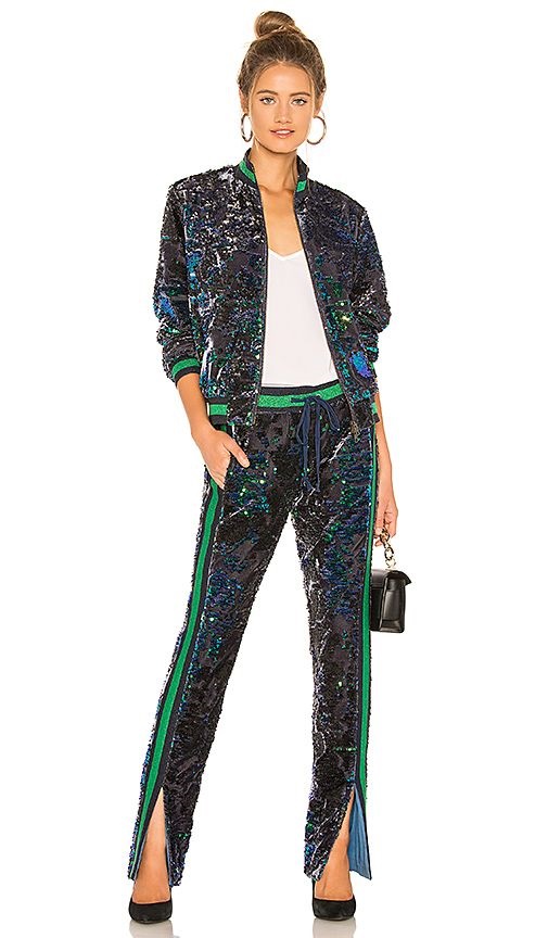 Must-Have Casual Cozy Loungewear, women's track pants, Pam and Gela sequin track pants and bomber jacket