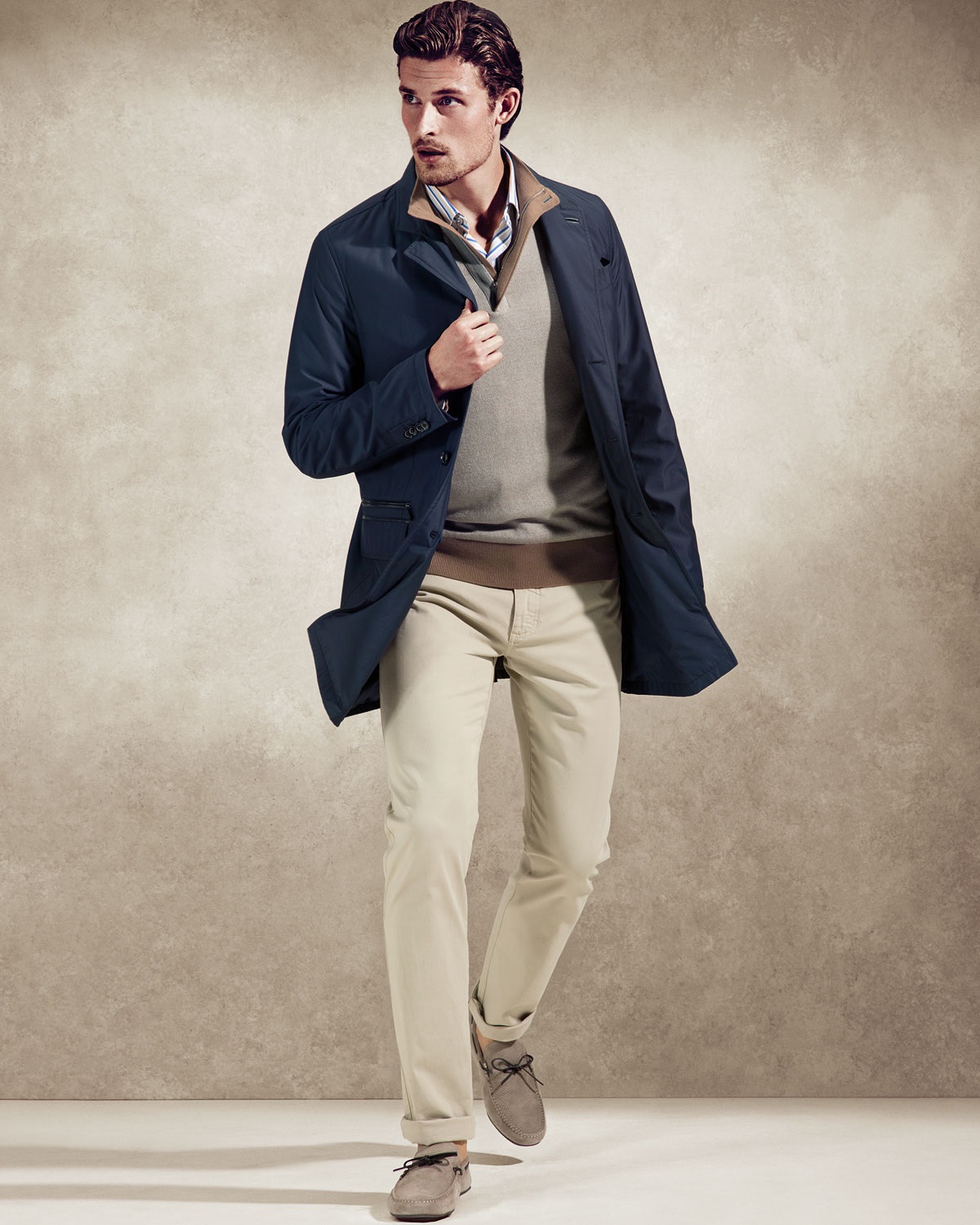 The Style Essentials You Need Men, zip pullover, Ermenegildo Zegna tan zip pullover, blue jacket, chino's