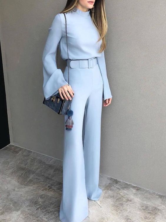 Are Pants the New Outfit du Jour?, wide leg pants, blue wide leg pants and blue blouse