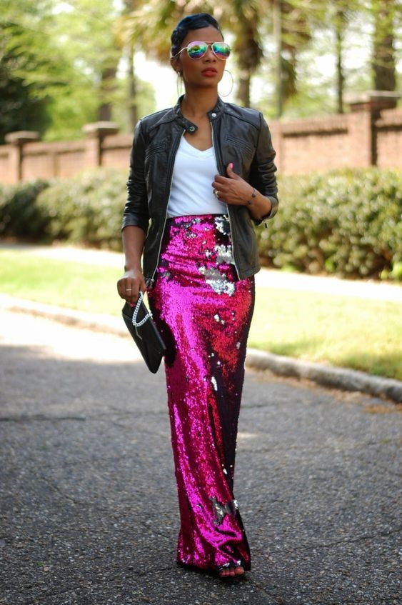 Pink sequin hotsell maxi skirt