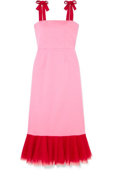 Valentine's Day Gifts for the Someone Special, pink and red dress, STAUD Langdon tulle-trimmed stretch-cotton poplin dress
