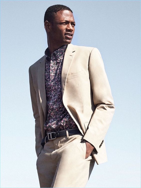 4 Easy Men's Outfit Ideas to Transition to Spring, floral shirt and blazer, Club Monaco floral shirt