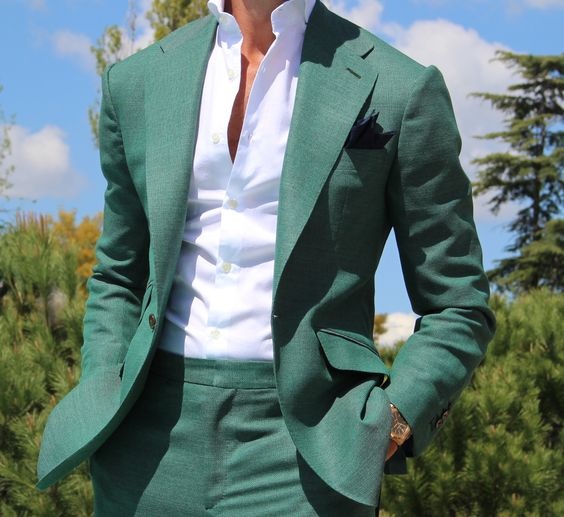 Suited Up & Snazzy: Office to Evening, men's green suit and white button down shirt