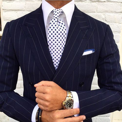 Suited Up & Snazzy: Office to Evening, navy pinstripe suit