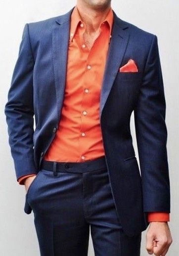 Colorwheel for Menswear…Finding Your Best Colors, complementary colors, men's complementary color outfit blue suit with orange shirt