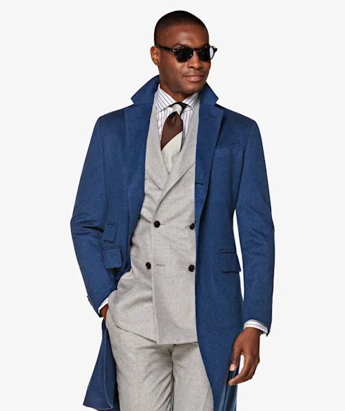 Get an Edge Up on Fall Outerwear, bold topcoats, Blue Topcoat suit supply