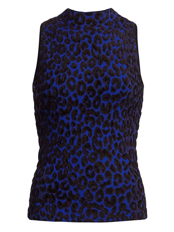 leopard print, leopard top, blue leopard print, Milly leopard print blue sleeveless top