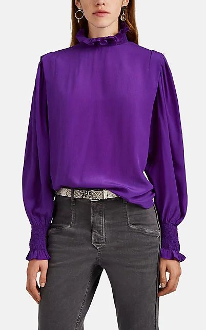 Jewel Tones for the Holidays, jewel tone blouse, purple blouse,ISABEL MARANT ÉTOILE yoshi silk crepe de chine purple blouse