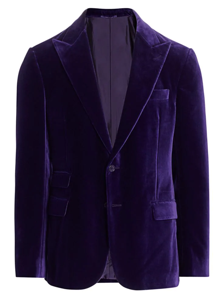 5 Trendy New Years Eve Outfit for Women and Men, men's velvet blazers, Ralph Lauren Purple Label purple velvet jacket
