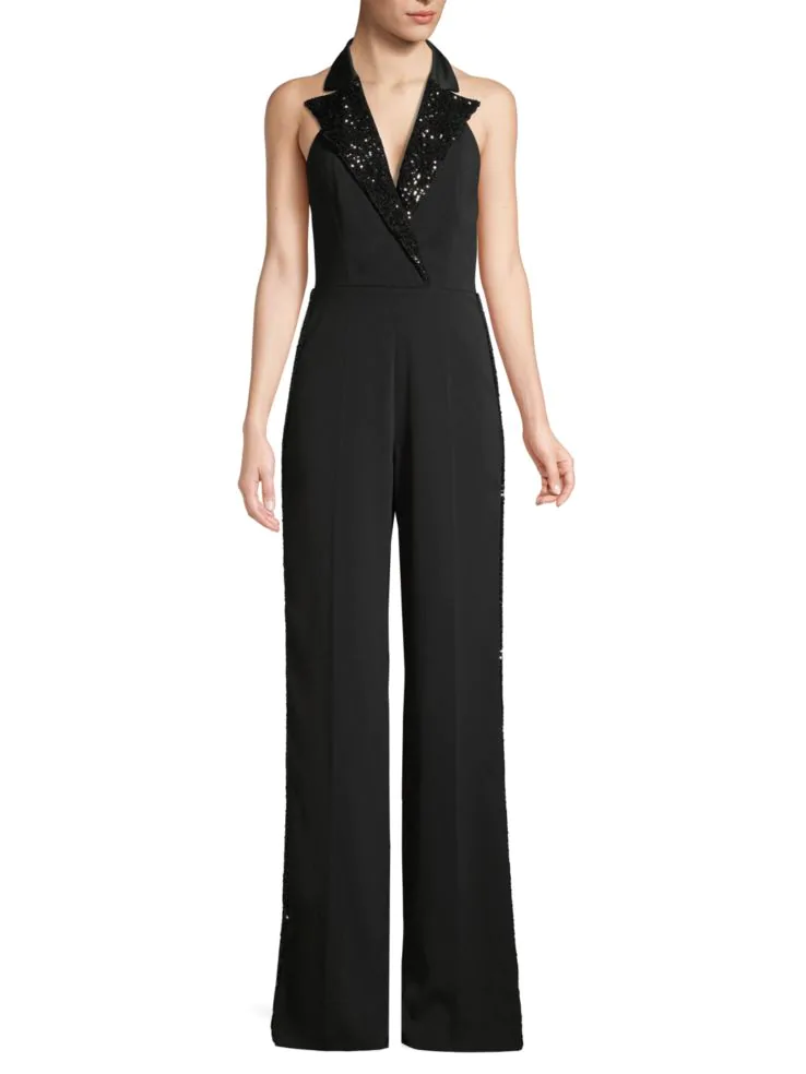 5 Trendy New Years Eve Outfits for Women and Men, Jay Godfrey pierce sequin lapel jumpsuit