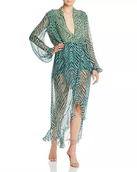 Stylish Looks for Holiday Travel, holiday resort outfits, Rococo Sand leopard and zebra chiffon green maxi dress