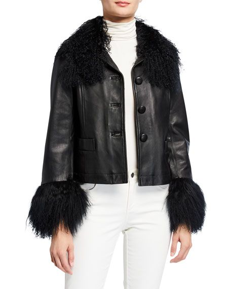 Stylish Looks for Holiday Travel, women's ski and mountain outfit, Saks Potts Dorthe lamb leather black shearling collar and cuff jacket