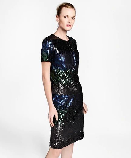 What to Wear this Holiday Season, sequin dresses, Brooks Brothers ombre sequin shift dress in blue and black