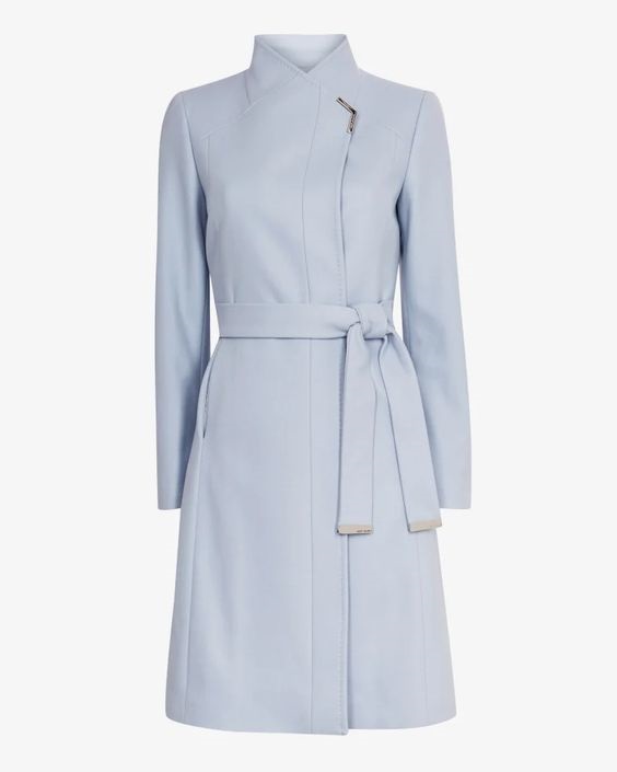 Monochromatic Style, monochromatic outfits, pale blue outfit, pale blue coat, Ted Baker ELLGENC long belted wrap coat