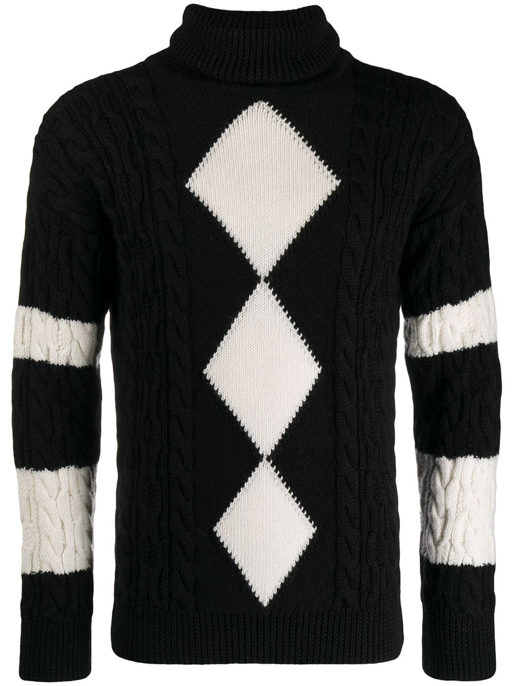 Ski Into Style…Stylish Looks for Winter Vacation Destinations, apres ski men's outfit, Saint Laurent turtle neck argyle sweater black and white