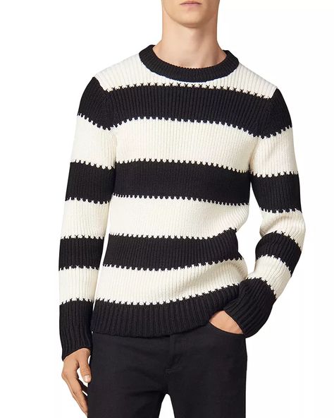 Ski Into Style…Stylish Looks for Winter Vacation Destinations, apres ski men's outfit, apres ski, Sandro andy wide black and white striped crewneck sweater