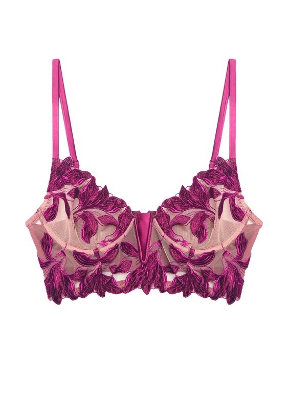 It's A Date: Flirty Looks + Gifts for Valentine's Day, Valentines Day Gifts for Her, red lingerie, Fleur du Mal Velvet Lily Embroidery Long Lined Demi Bra