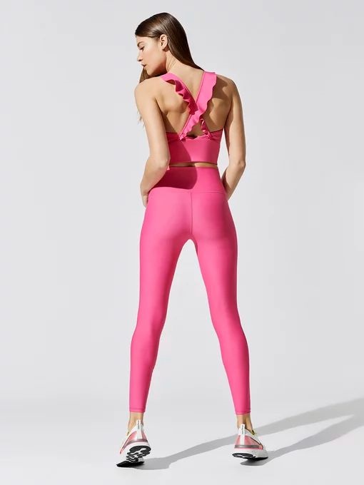Sequester Style What to Wear When Working From Home, bold bright workout gear, Carbon38 ruggled high neck cross back in fuchsia