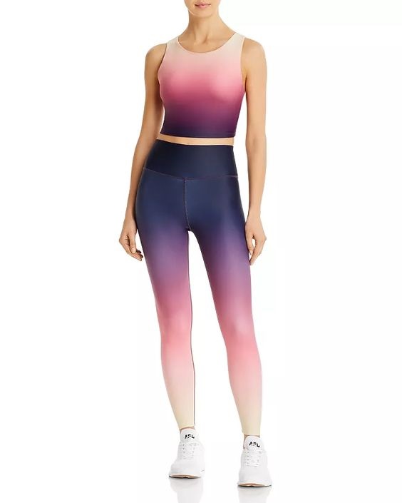 Sequester Style What to Wear When Working From Home, bold bright workout gear, AQUA ombre crop top and legging