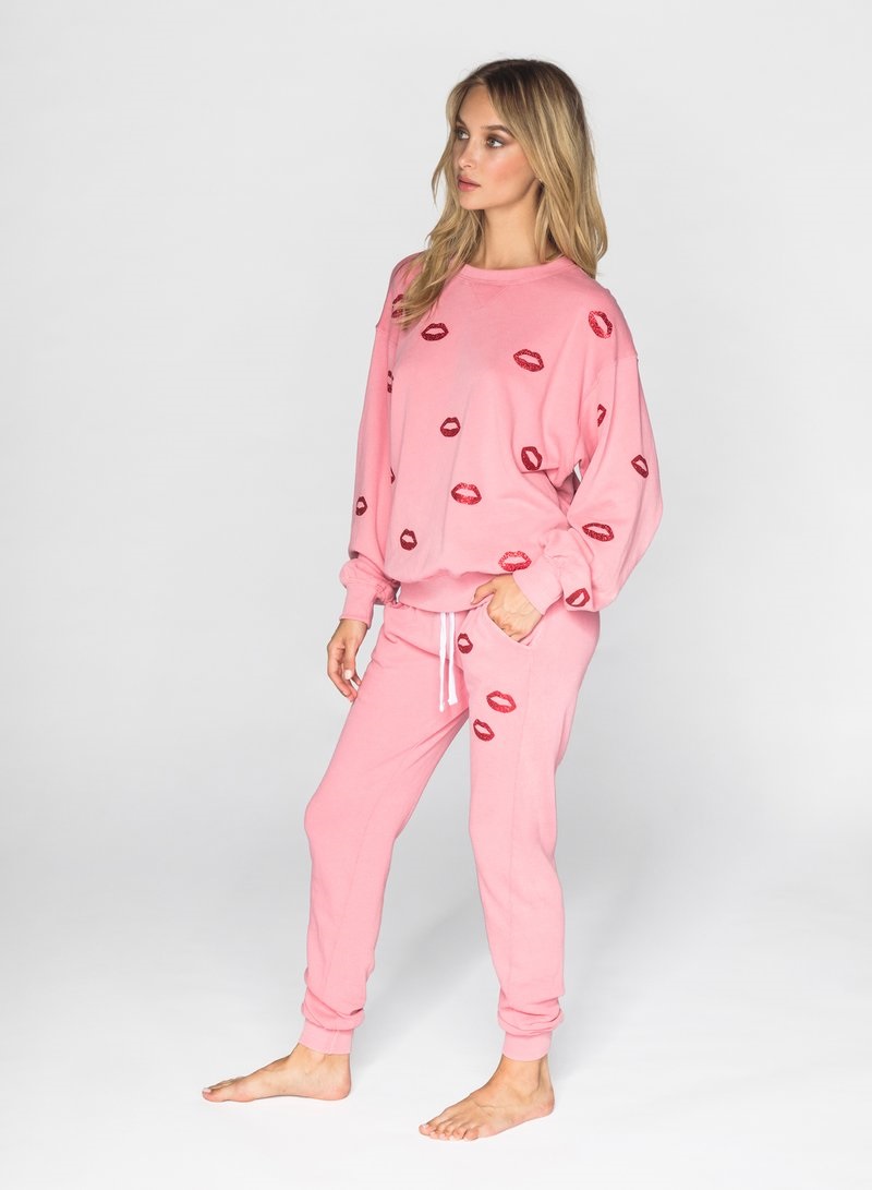 Sequester in Style What to Wear While Working From Home, women's loungewear, CHRLDR bubblegum pink glitter lips sweatshirt,
