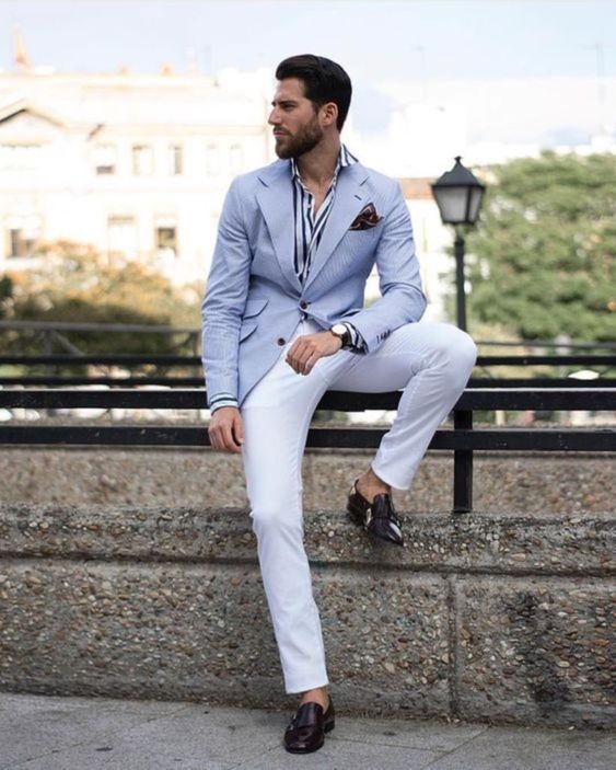 Jeans Blazer with Striped Blue Pants