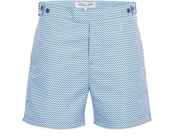 Sunny and Stylish Labor Day Weekend Outfits, what to pack for Labor Day getaway, Men's Copacabana blue and white swim shorts FRESCOBOL CARIOCA 