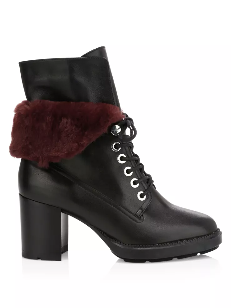 Shoe Trends Everyone Will Wear for Fall, women's combat boots, Aquatalia Idris Faux Fur-Trimmed Leather Combat Boots black burgundy