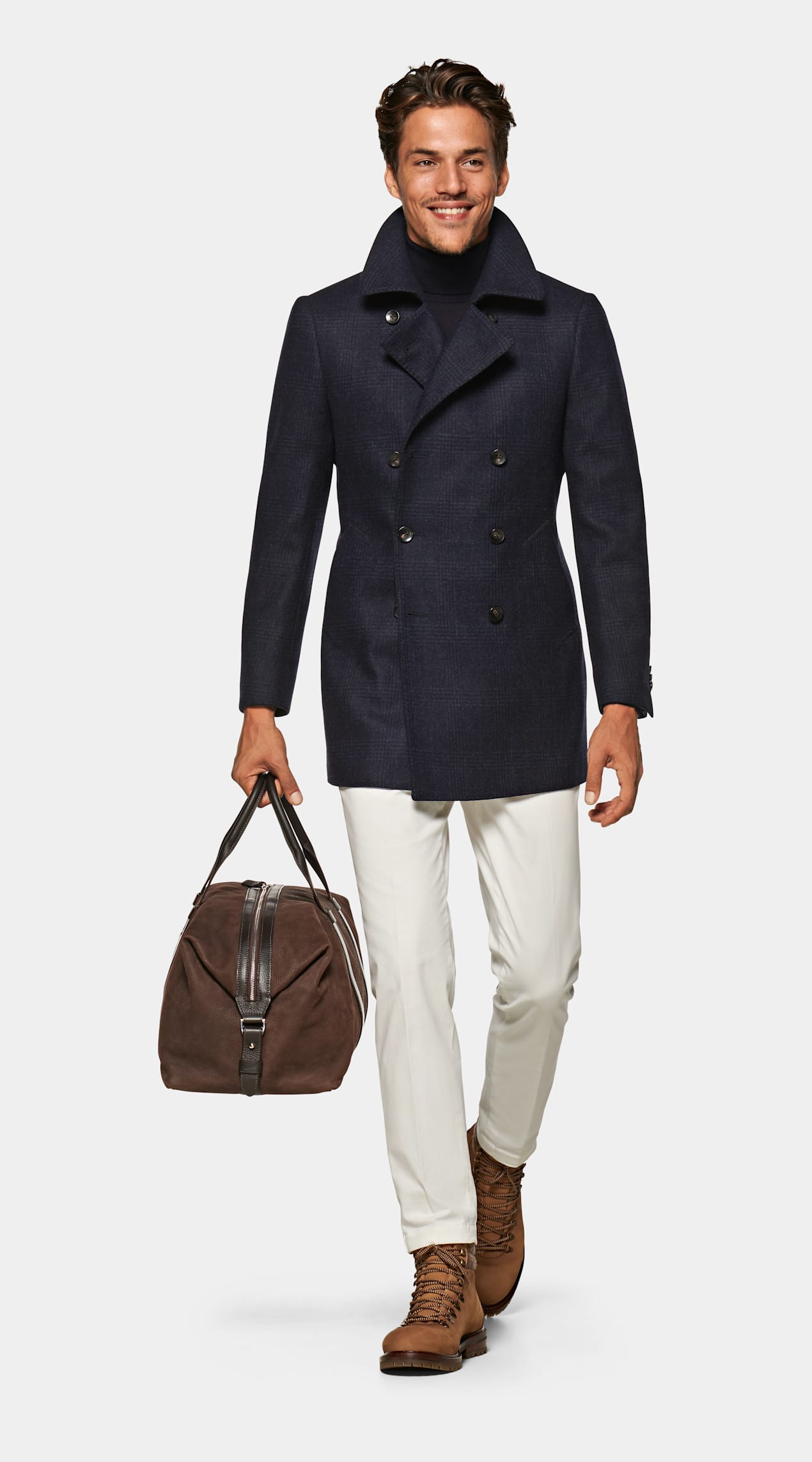 Power Outerwear...Cool Coats for Cool Days, men's print coat, men's print jacket, SUITSUPPLY Navy Check wool cashmere Peacoat