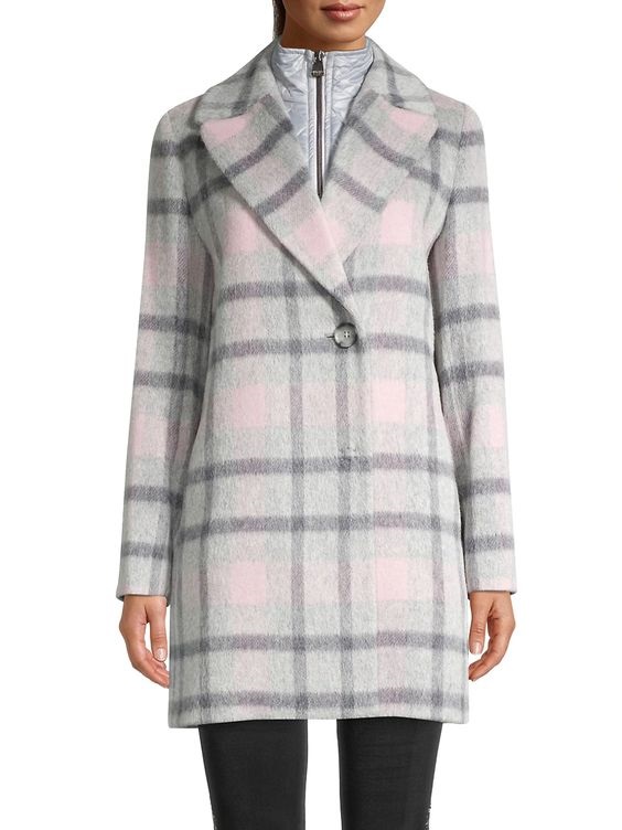 Power Outerwear...Cool Coats for Cool Days, women's plaid coats, plaid jackets, Cinzia Rocca gray and pink plaid coat