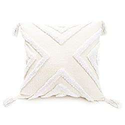 Divine Style Amazon home decor, Cream White Geometric Woven Tufted Pillow Case