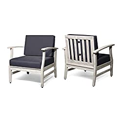 Divine Style Amazon home decor, Christopher Knight Home Fanny Outdoor Acacia Wood Club Chairs with Cushions (Set of 2), Light Gray
