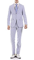 Divine Style Amazon men's spring fashion, Ferrecci Seersucker blue suit