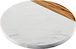 Divine Style Amazon Picks for kitchen, KC KULLICRAFT Pantryware Round Charcuterie Board White Marble/Teak Wood Cutting Board Serving Board