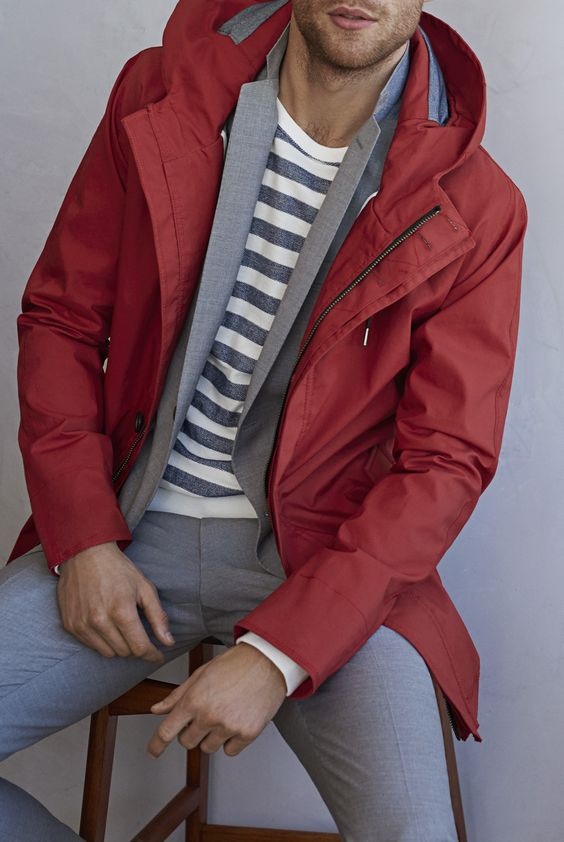 Spring Forward In Style, transition to spring style tips, layering for spring fashion, men's brick red jacket with gray suit