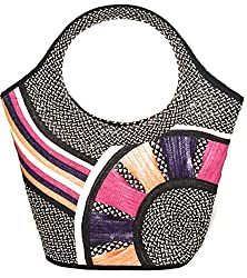 Divine Style Amazon women's summer essentials, black and pink colorful straw handbag by Columbia Tribe Craftswomen