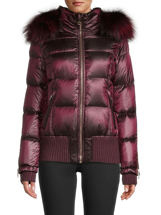 Chic Jackets for Perfect Winter Layering, Nicole Benisti Moritz Fox Fur-Trim Down Puffer Jacket in bordeaux
