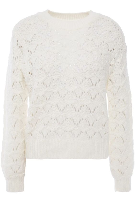 Chic Neutral Pieces for Winter, VELVET BY GRAHAM & SPENCER ivory nola pointelle-knit sweater
